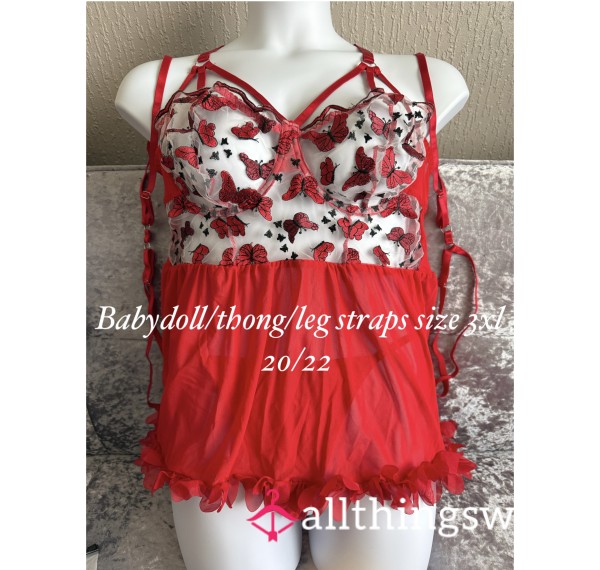 New Babydoll With Thong And Leg Straps , Plus Size