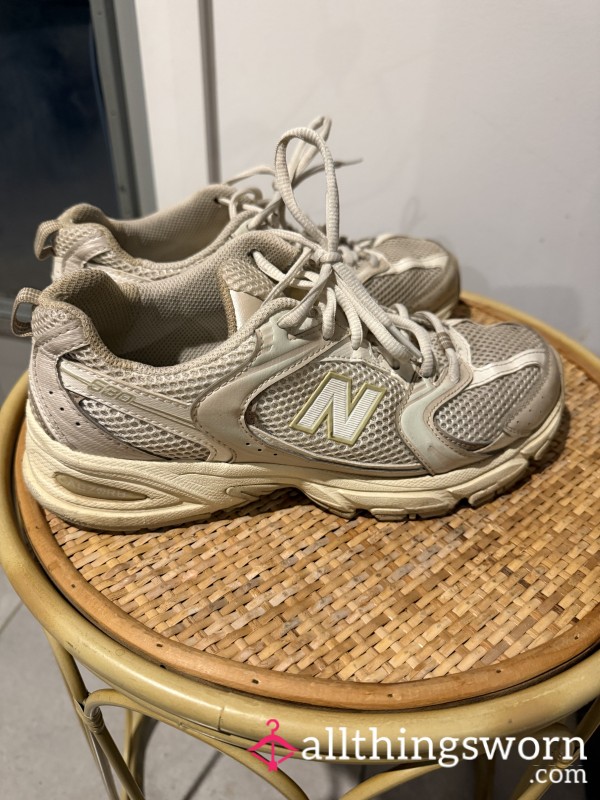 New Balance Size 6 Tan+White 501s. Heavily Worn Gym, Walking, Everyday Shoe.