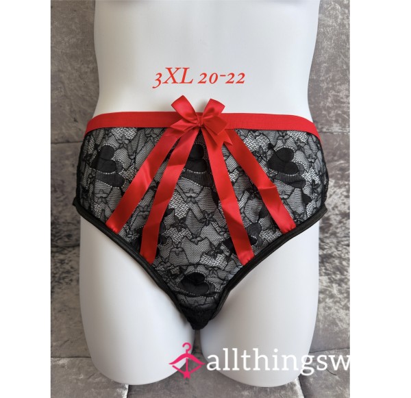 New Black Lace Panties Red Ribbon 3xl 20-22inclusrs 24 Hour Wear