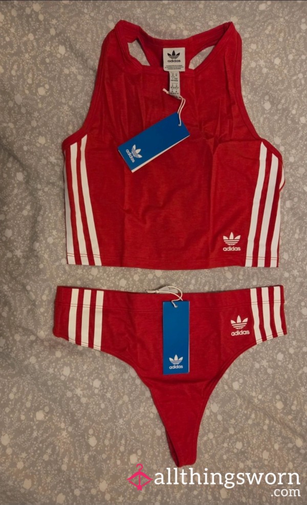 NEW IN TODAY, ADIDAS RED SET CROP TOP & THONG