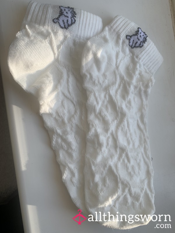 New White Cotton Dainty Girly Trainer Socks Available For Wear
