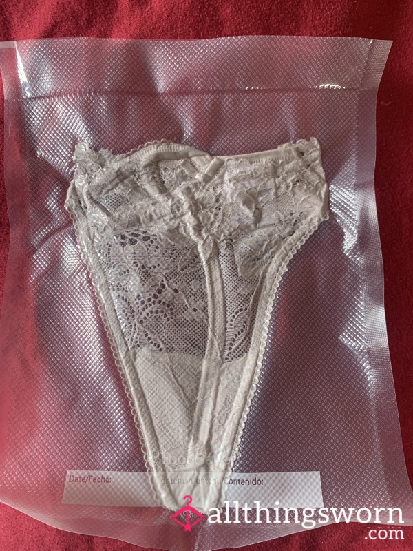 New White G-string, Fresh Pu**y, Pleasured Myself, Vac Sealed Immediately