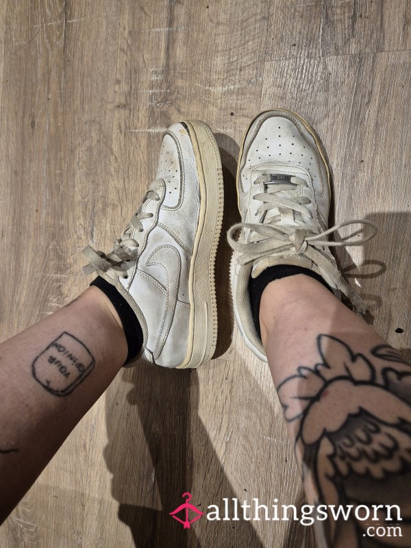 Worn White Nike Air Force 1 Low 👟 Real Daily Wear + Sweaty Socks