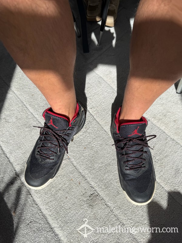 NIKE AIR JORDAN RISING HIGH 2 FLIGHT Sp**D MEN’S Black Red White 👟👟 WELL WORN USED SWEATY 🥵 MUSKY SKUNKED 💪🏽🥵👟👟💧💧👅✅