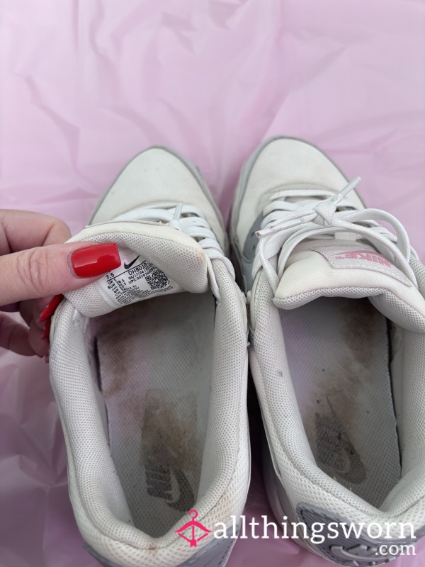 Nike Air Max 90s, White, Blue And Grey, Very Well Worn, Size 5