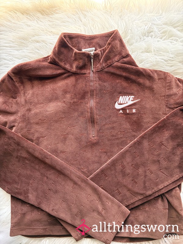 Nike Air Women's Velour 1/4-Zip Long-Sleeve Top In The Color "Bronze Eclipse"
