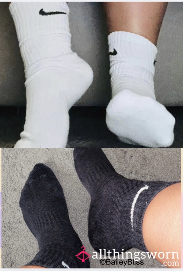 Very Worn Black & White Nike Crew Socks -  48hrs Wear Included