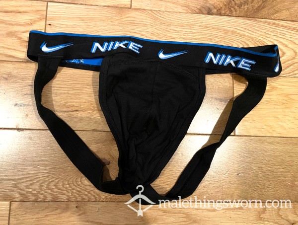 Nike Dri-Fit Black Jockstrap With Blue Logo (M) Ready To Be Customised For You!