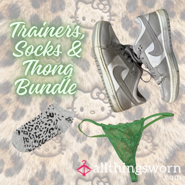 Nike Grey Dunks, Green Lace Thong & Fave Grey Leopard Print Ankle Socks - 48hr Wear ✨BUNDLE DEAL✨