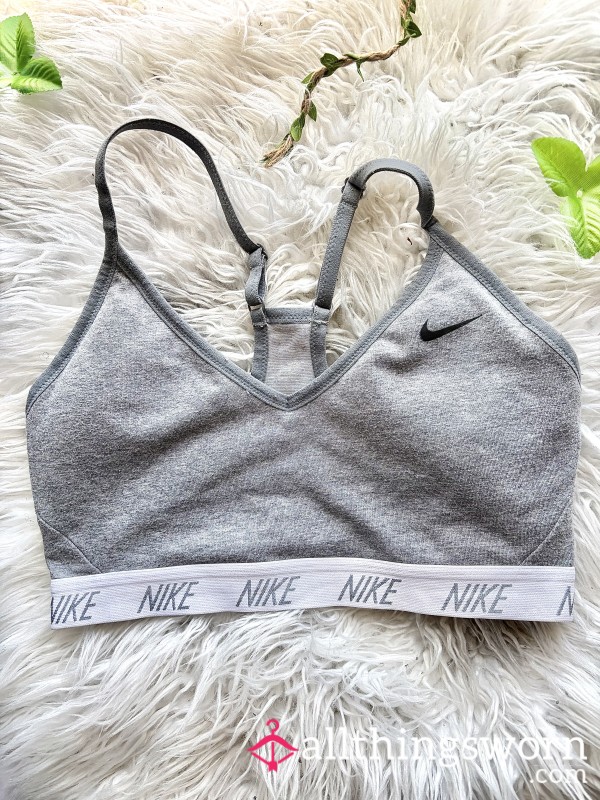 Nike Indy Light Support Sports Bra In A Heathered Grey Color