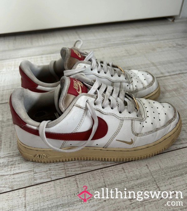 Nike White With Red Air Force 1😍 Work Shoes| Dirty| Well Worn
