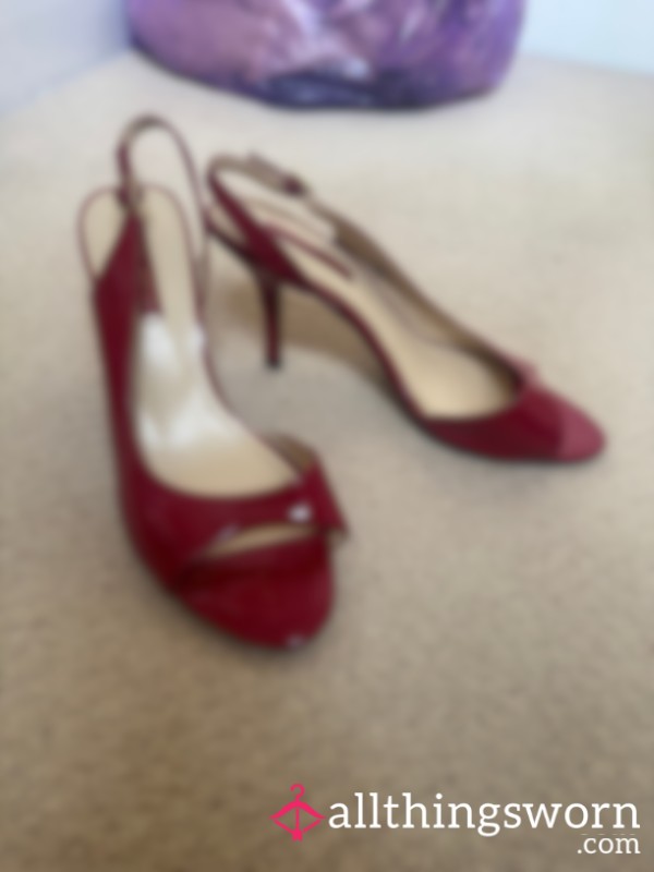 Nine West Red Patent Leather Open Toe Slingbacks