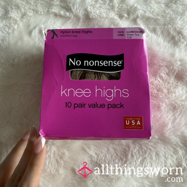 No Nonsense Nylon Knee Highs – 1 Pair (Tan / Medium, Sheer Toe)