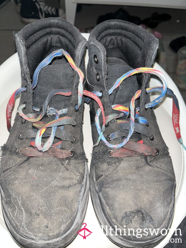 Non Slip Black HEAVILY Worn Shoes