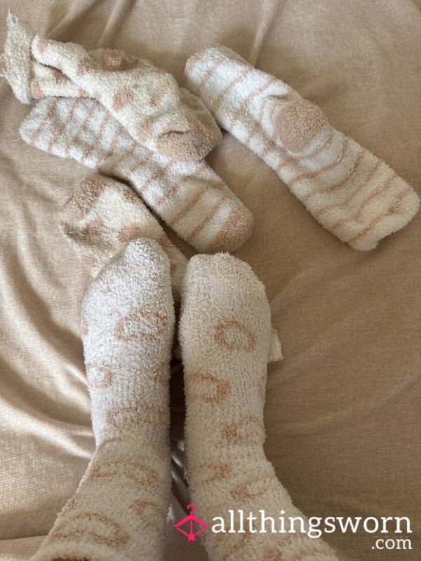 Nude And White Fluffy Socks