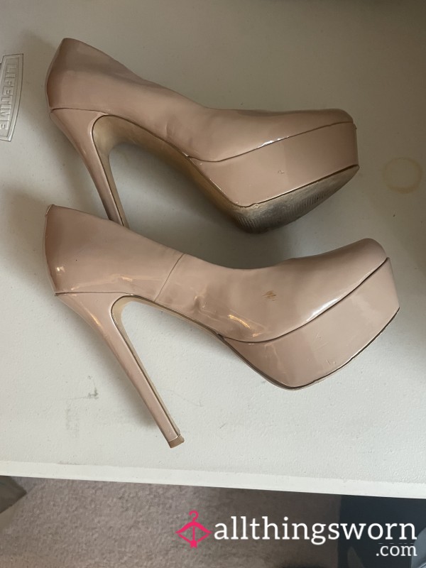 Nude Chunky Heels Ready To Be F**ked