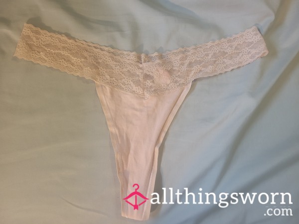 Nude Cotton & Lace Thong - Victoria's Secret - Size Large
