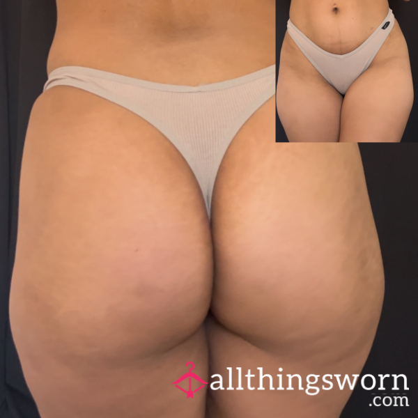 Nude Cotton Ribbed Thong