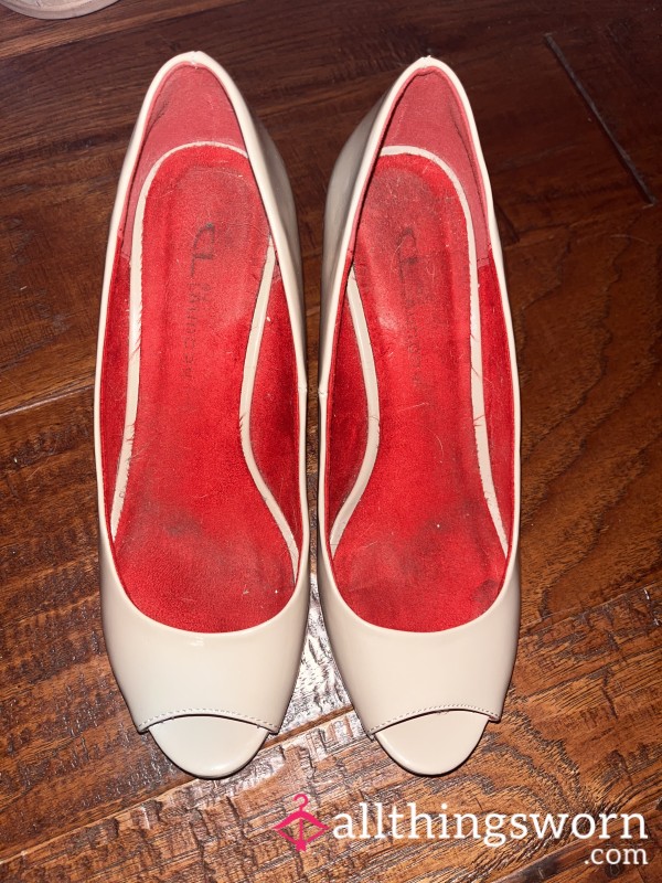 Nude P**p Toe Wedges With Real Wear And Personality