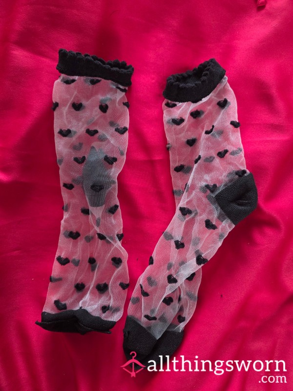 Nurse_Eden Worn Pink Heart Sheer Socks