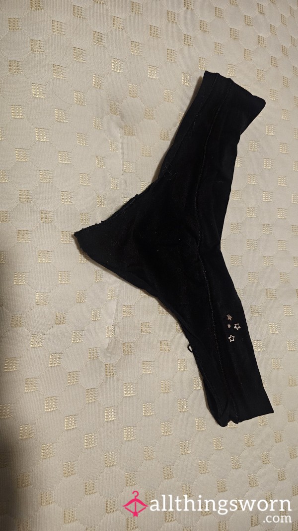 Nylon Black Thong With Stars