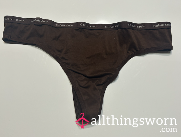 Brown Nylon Calvin Klein Logo Thongs 🖤