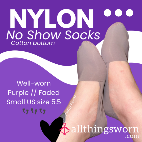 Nylon No-show Socks 💜 Faded Purple, Thin Cotton Bottom 👣 Small Size 5.5 — 48hr Wear