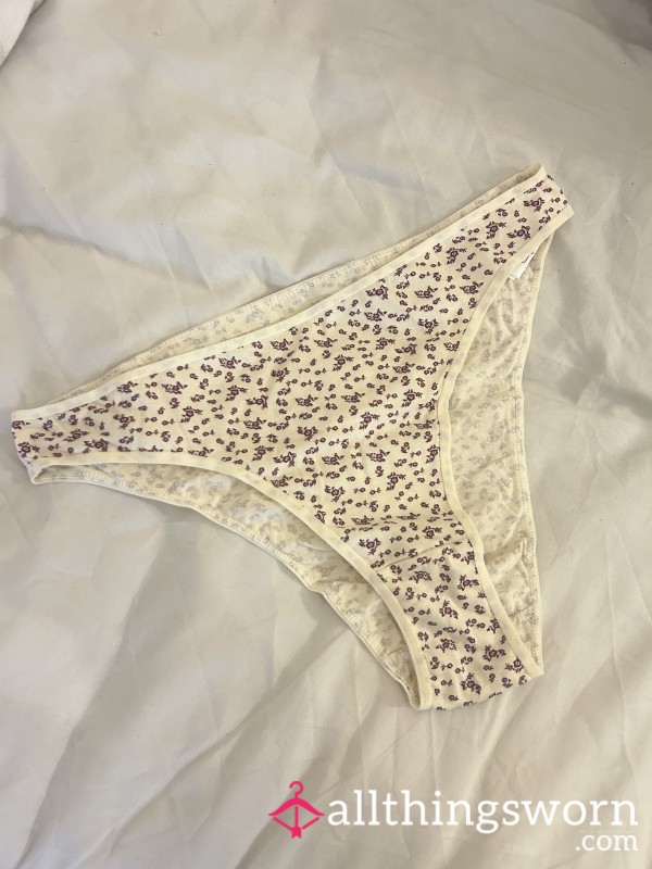 Off-white High Leg Briefs/panties With Burgundy Flowers 🌹
