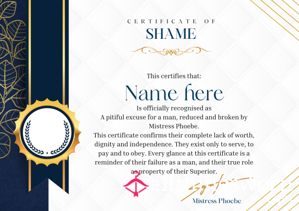 Official Certificate Of Shame