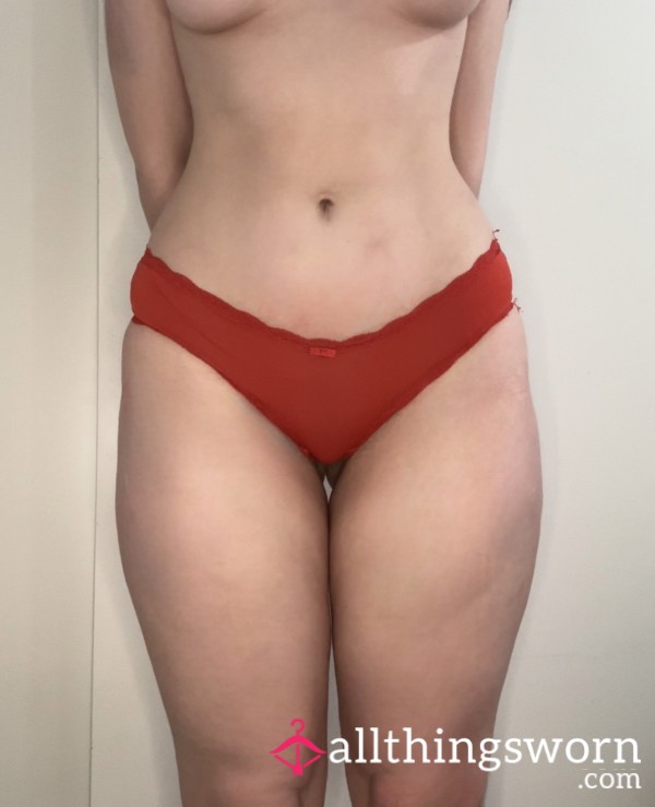 OG Red Spandex Silky Red Bow Brazilian Lace Trim Cotton Gusset Panty (Size Small 10/12)