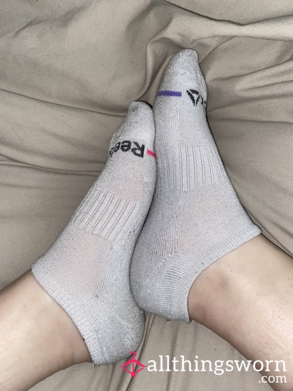 Old And Well Worn White Reebok Ankle Socks