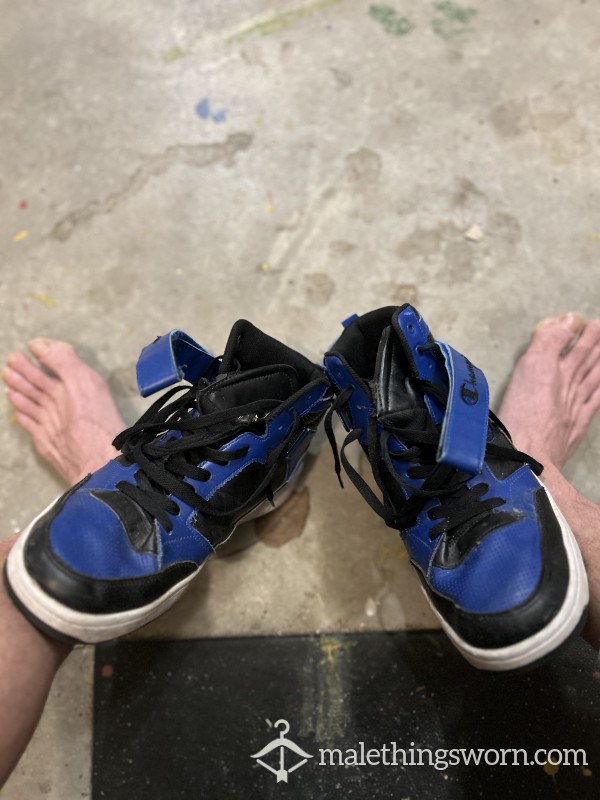 Old Beat Up Blue High Top Sneakers