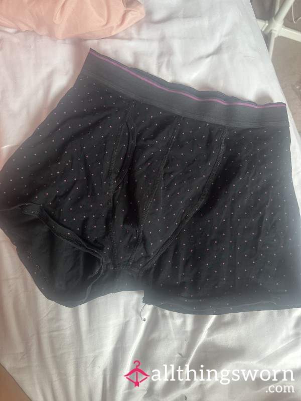 Old Black Boxers W Purple Dots