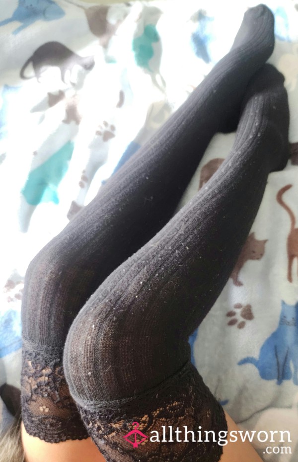 SOLD Old Black Lace Thigh Socks