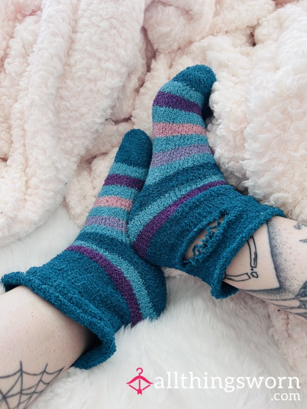 Old Blue Fuzzy Socks – Ripped, Worn, And Deeply Loved