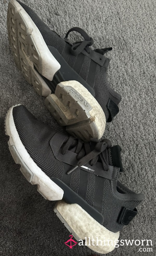 Old Dirty Adidas Trainers Worn Without Socks.