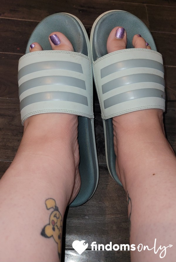 Old Dirty Blue Adidas Slides