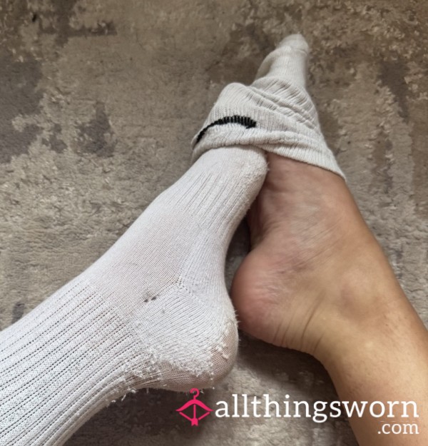 Old Dirty Nike Gym Socks, Very Well Worn And Starting To Rip