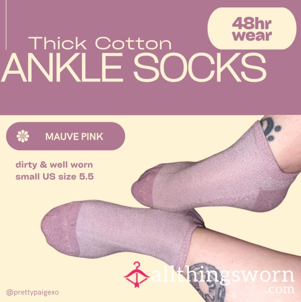 OLD & Discolored Mauve Pink Socks 🩷 Thick Cotton, Small Feet Size 5.5 👣 Well-worn 48hrs