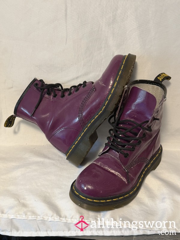 Old Dr Marten Purple Leather Boots Size 5