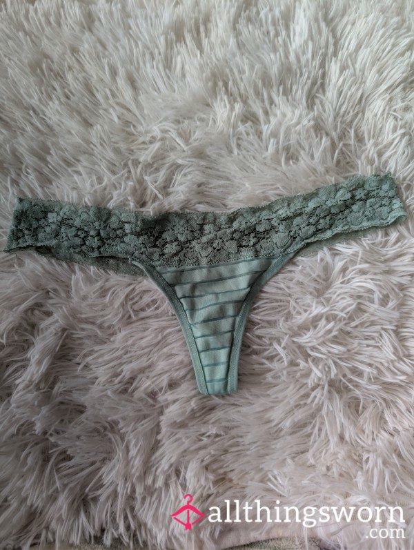 Old Green Ripped Lace Thong