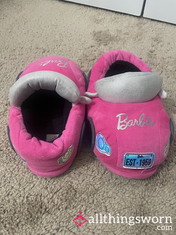 Very Old Pink Barbie Race Car Slippers Size 6