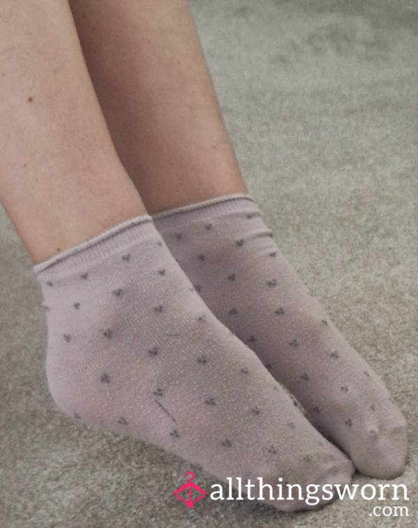 Old Pink Spotty Ankle Socks. Cotton. Worn 24hrs . Gym And Running Errands.