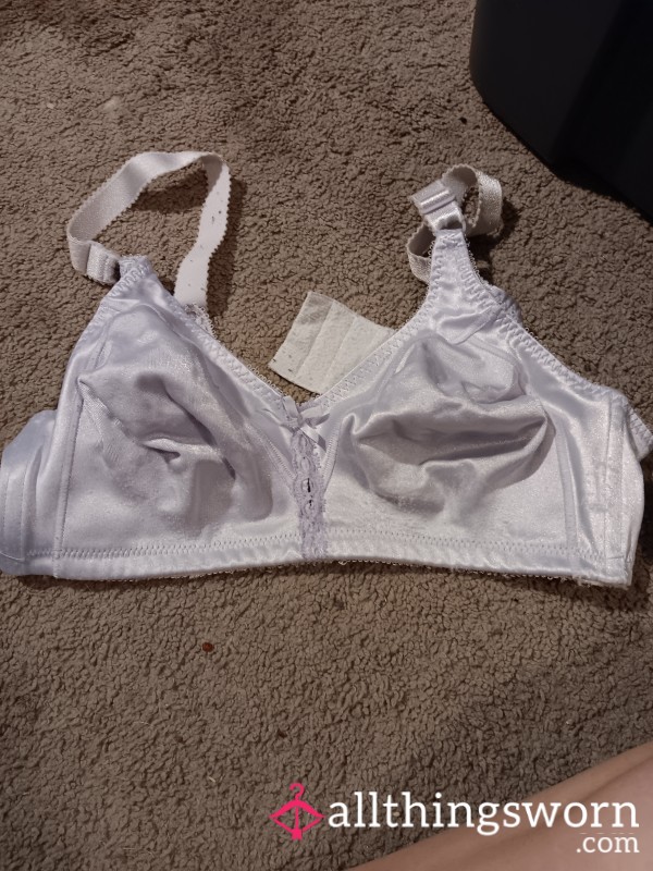 Old-School Seduction – Worn White Satin Bra