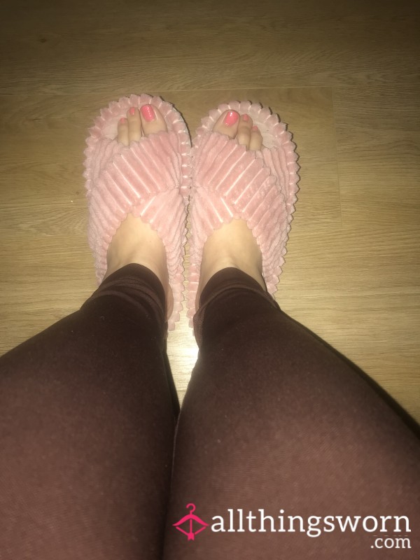 Old Well Used Slippers. Pink And Furry.