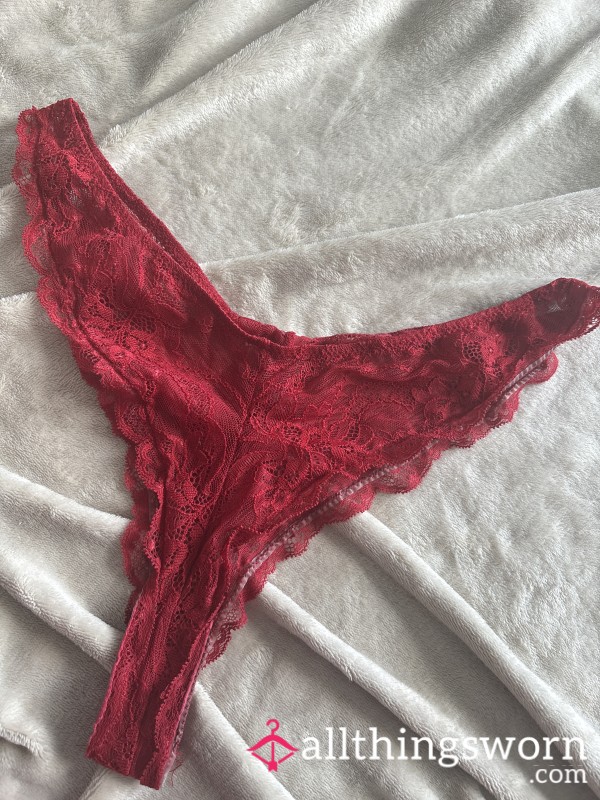 Old & Well Used Stained Brazilian Style Panties Knickers Lace Red Size 14 Uk Women’s