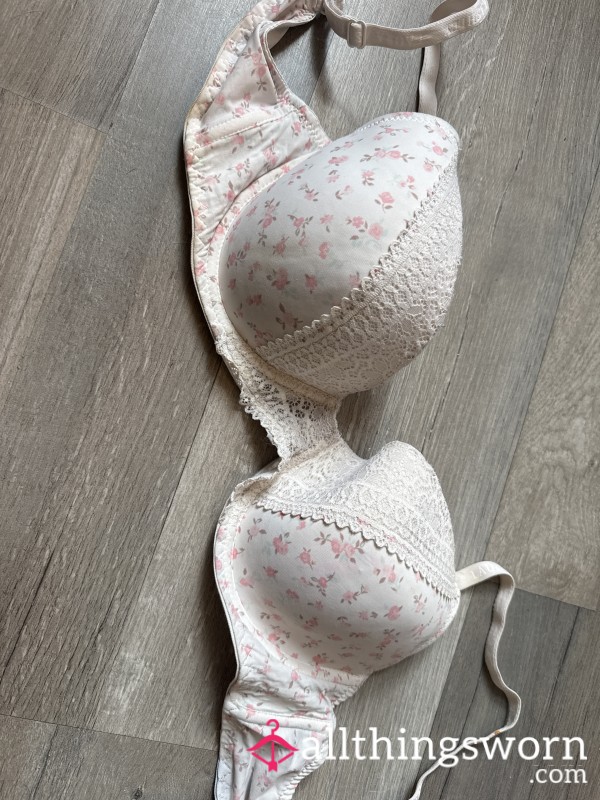 Old White And Flowers Bra