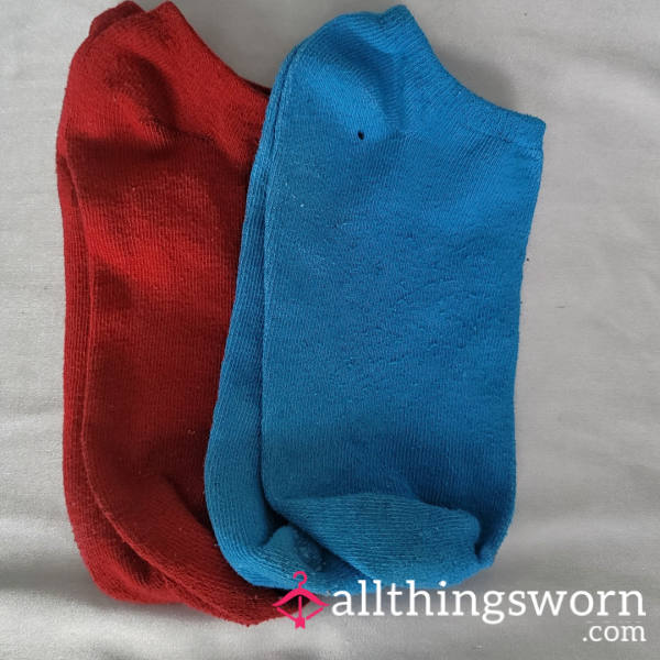 🧦 Old Worn Red Or Bright Blue Ankle Socks: $12 Each Or Both For $20