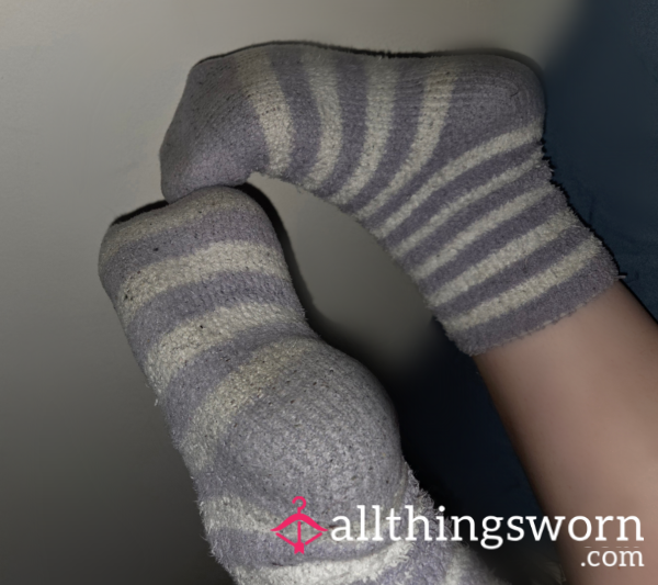 Old Worn Sweaty Dirty Fluffy Stripe Socks 👣🧦