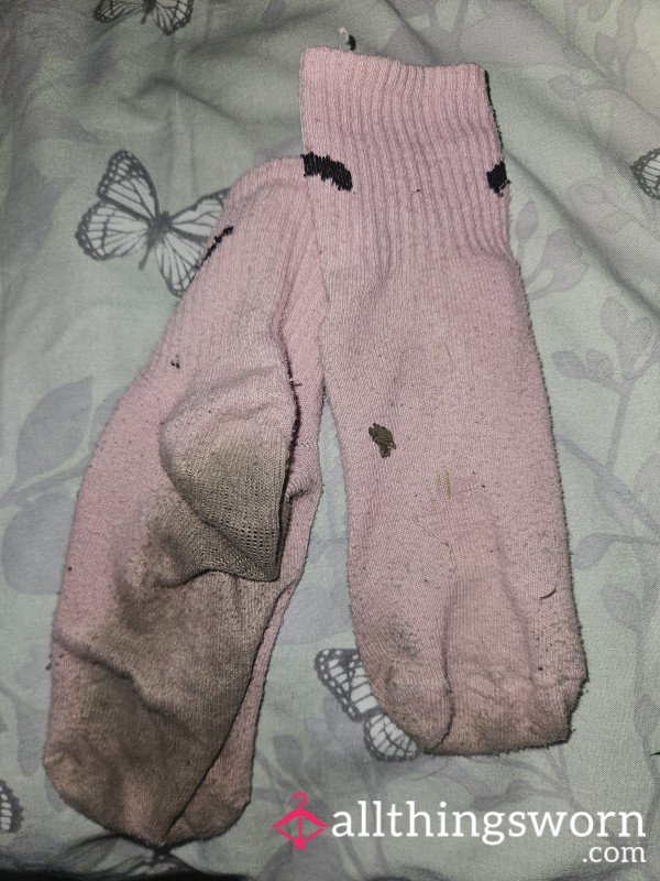 One Day Worn Sweaty Pink Socks